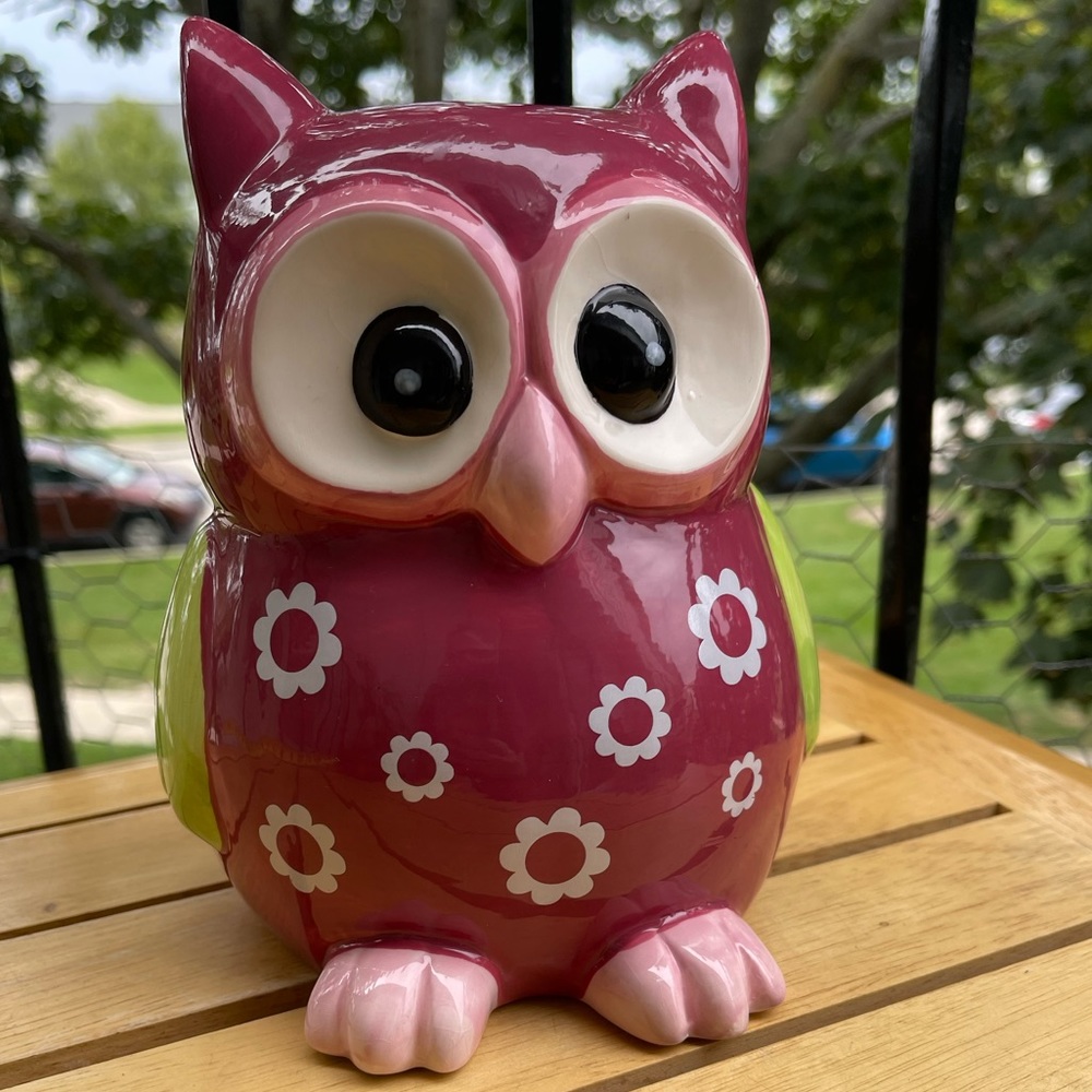 Ceramic Owl Bank Pink Green